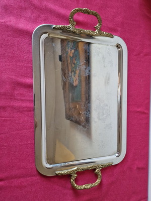 Metal tray with brass handles used, vintage style