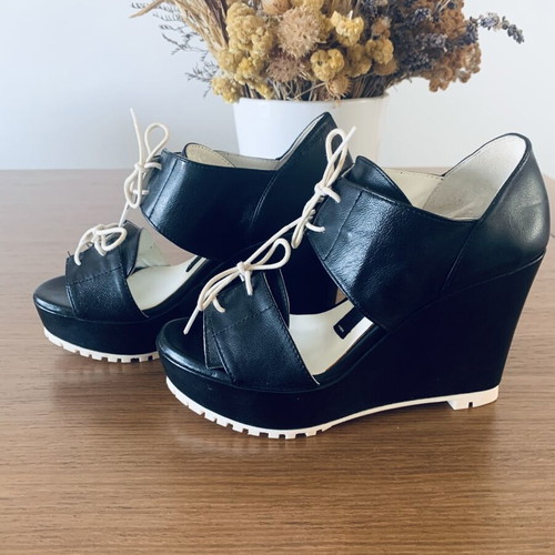 Ioanna Kourbela leather platform sandals new, black and white