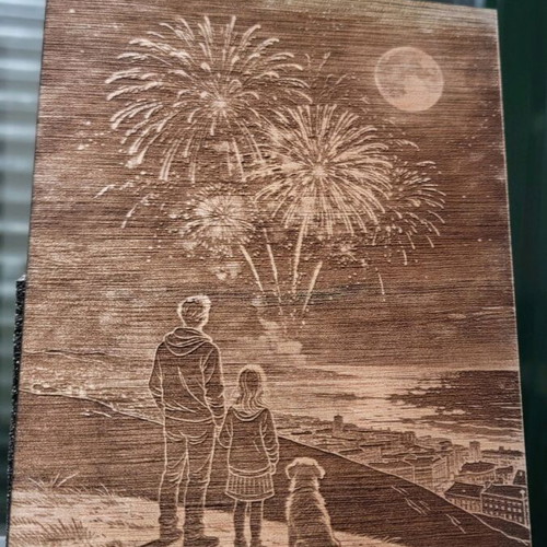 Wooden engraved image new with laser engraving