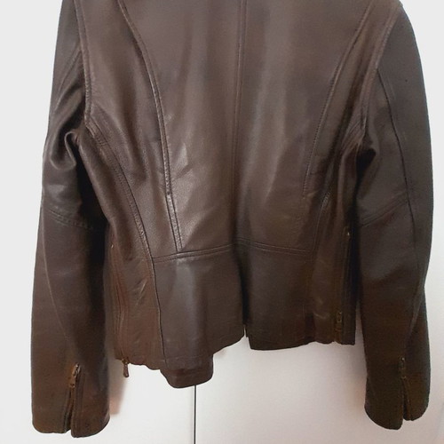 Benetton leather jacket used, brown