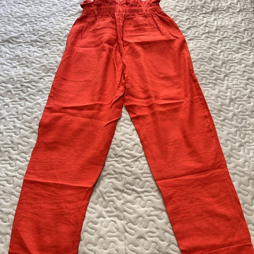 Bershka linen pants high-waisted coral red like new, size M