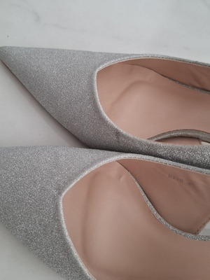 Mules with low heel new, silver glitter