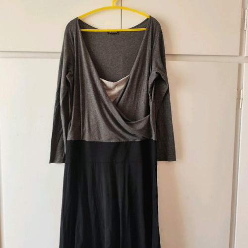 Long Sleeve Dress with Draped Bust, A Line, used, grey-black