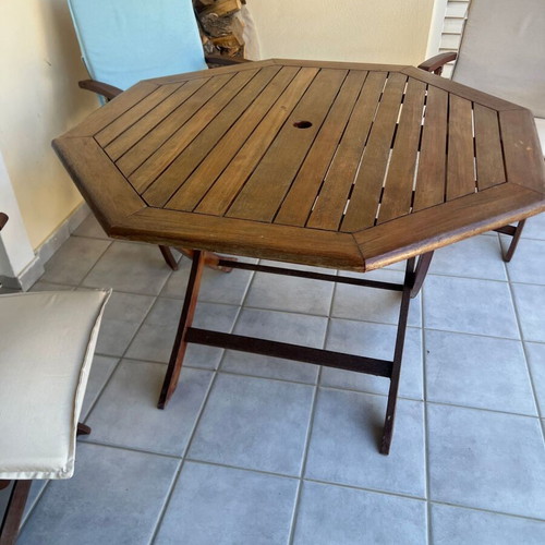 Wooden hexagonal veranda table used, large