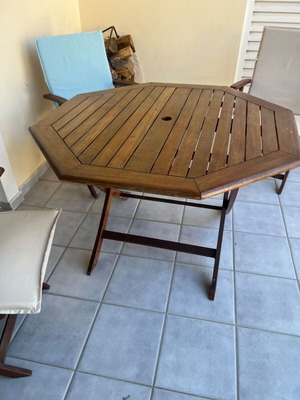 Wooden hexagonal veranda table used, large