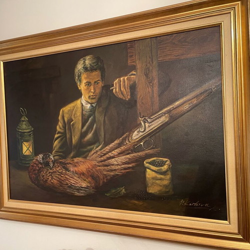 The Hunter oil painting on canvas by Fotis Kotsinas like new