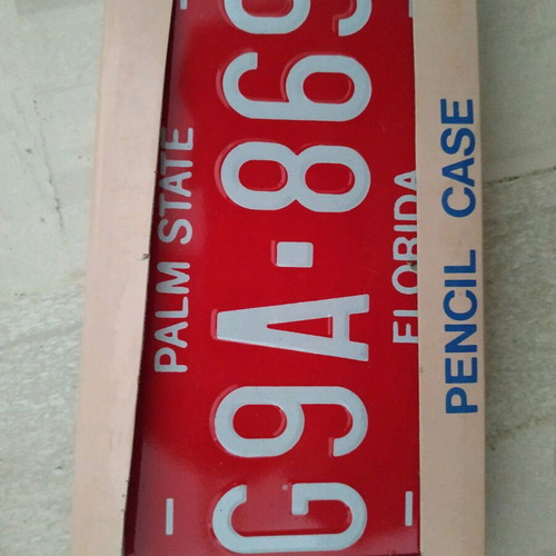 Collectible metal pencil case with license plate design new