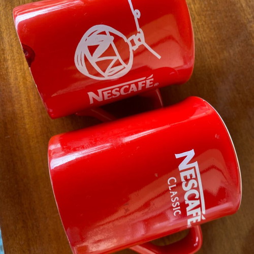 Nescafe mugs used, collectible, red, Christmas, pack of 2