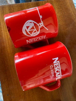 Nescafe mugs used, collectible, red, Christmas, pack of 2