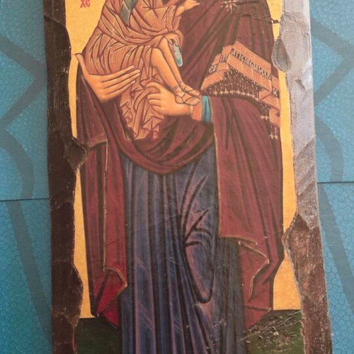 Handmade Virgin Mary icon used, 38x16 cm, solid wood