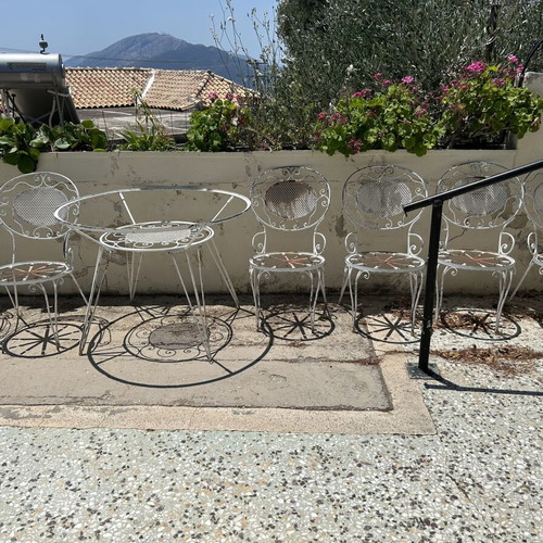 Fer Forge Outdoor Dining Set used, includes cushions