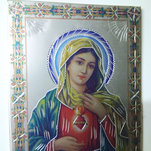 Virgin Mary icon with metal coating like new