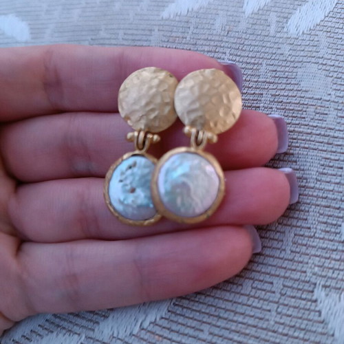 Handmade earrings like new with genuine pearl and silver gold-plated