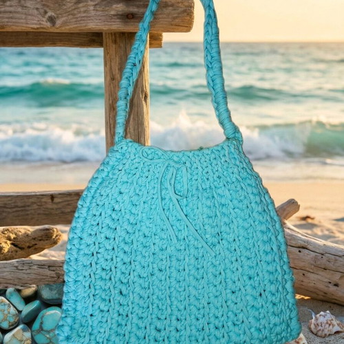 Teal shoulder knit bag made to order