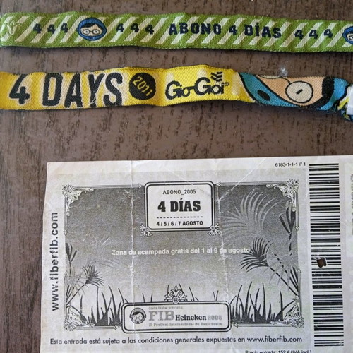 Fib Festival Benicassim 2005 and 2011 collectible tickets and wristbands used