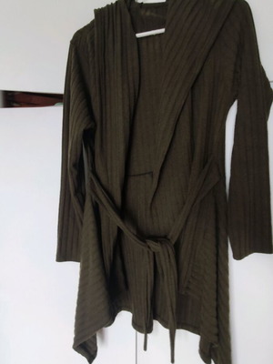 Khaki jacket with hood and belt, like new, one size