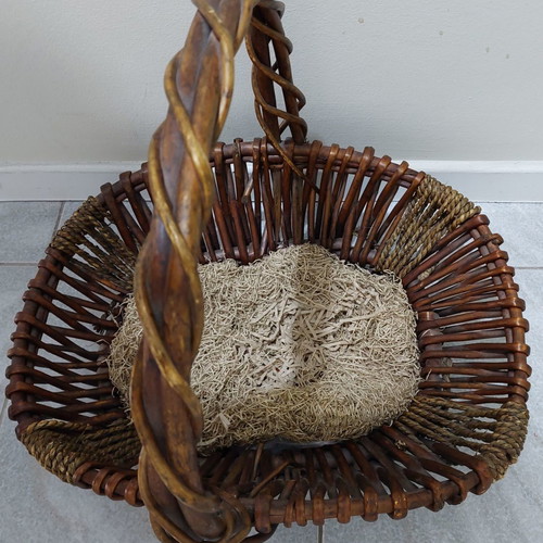 Wicker basket large used with handle brown
