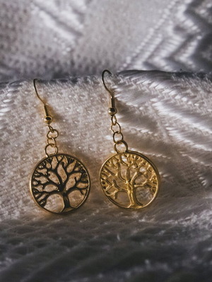 Gold tree earrings new with stainless steel hook