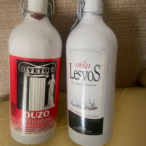 Ouzo collectible clay bottles set of 2 new