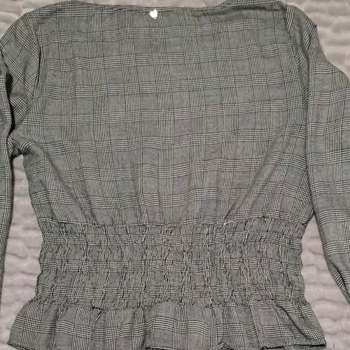 Enzzo blouse gray with checkered pattern like new, long sleeve