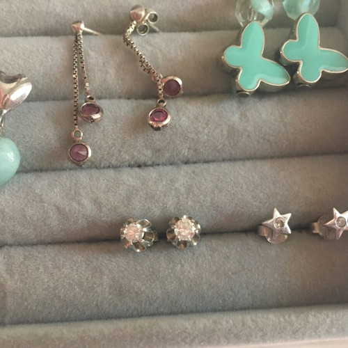 Silver earrings used, pack of 10, turquoise and silver colors