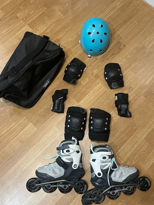 OXELO Adult Inline Fitness Skates FIT500 употребявани с протекция и чанта