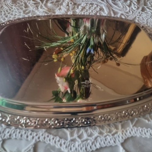 Vintage Silver-Plated Serving Trays set of 2 with embossed designs like new