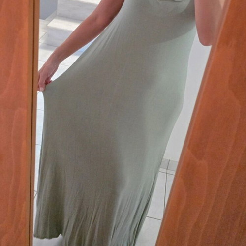 Long airy dress in olive/mint shade with thin straps
