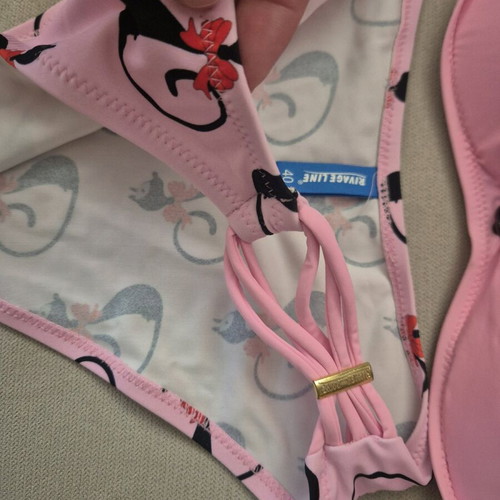 Swimsuit set new with cat print, size M, pink and black