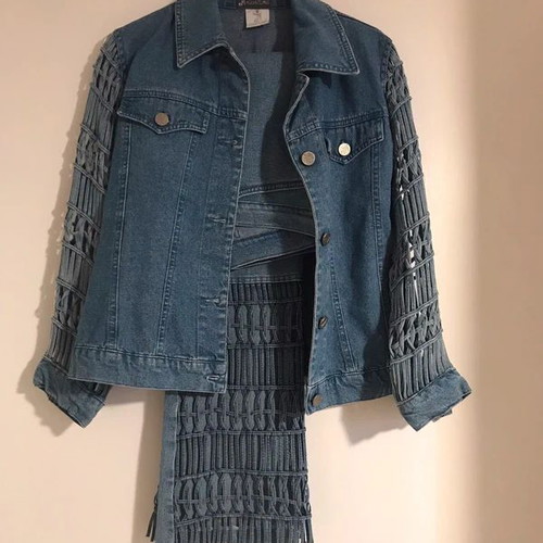 Denim suit like new with mesh on sleeves and pants blue