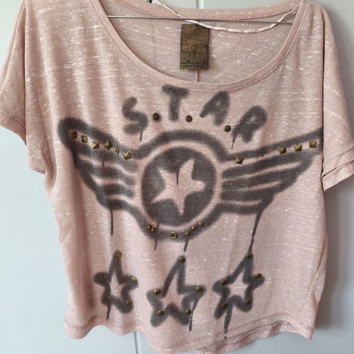 Short-sleeve blouse with studs, like new, pink, size M