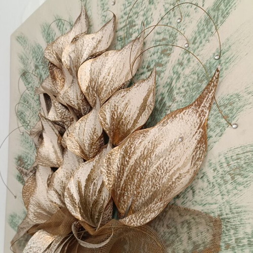 3D Painting handmade with white gold leaves 60x60 like new