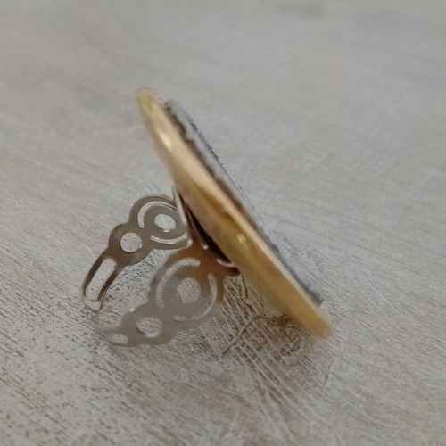 Statement two-tone adjustable ring like new, gold and silver