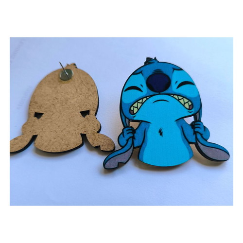 Stitch earrings wooden handmade new, stud fastening