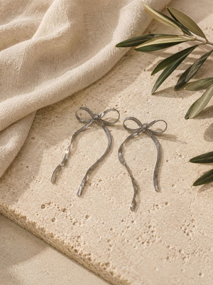 Bow earrings silver long stainless steel new