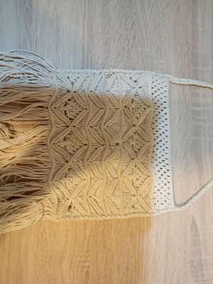 Handmade small white shoulder bag with fringes like new