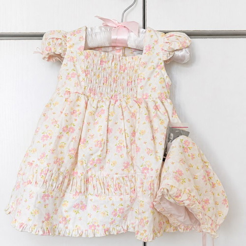 Baby dress with matching hat, Piper & Posie, pastel colors, 3 months
