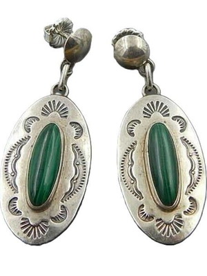 Vintage earrings with green turquoise, silver plated, new
