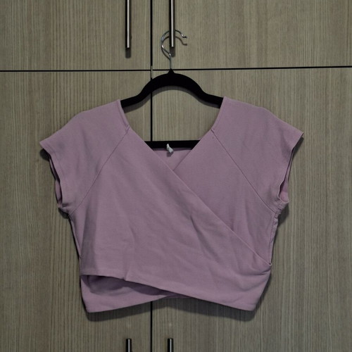 Only lilac ribbed wrap front cropped top size XL like new