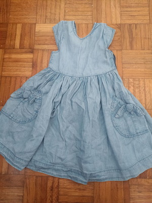 Mayoral denim dress with pockets and unique back straps, used, size 6 years