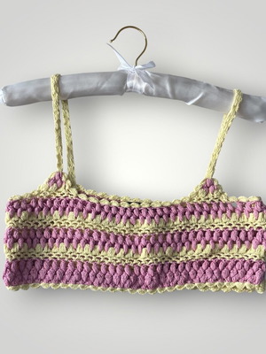 Crochet crop top Bershka used, size M, pink and yellow