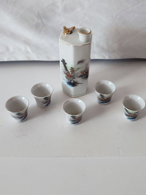 Hayasi China vintage Japanese porcelain sake set, 6 pieces