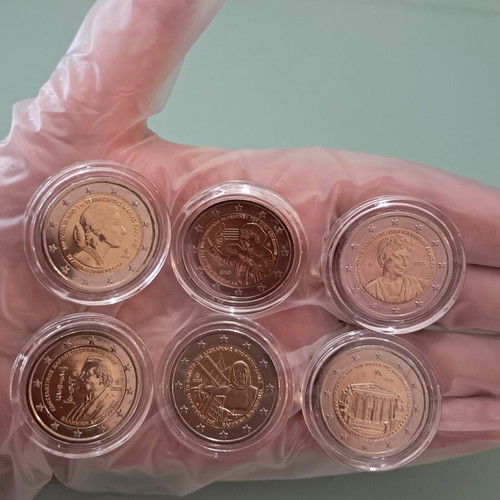 Set of 6 Greece 2 Euro Commemorative Coins UNC in Capsules