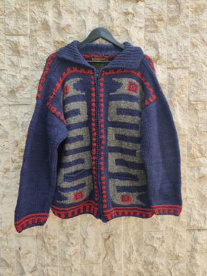 Knitted Cardigan with Zipper by Amor like new, blue, XXL