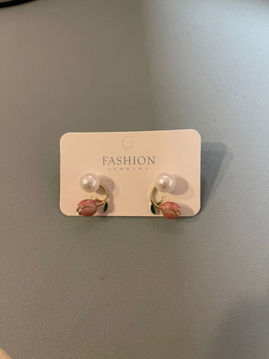 Pearl earrings with flower new, white and pink