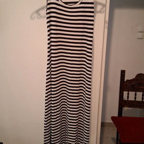 Striped long dress M/L white-dark blue like new