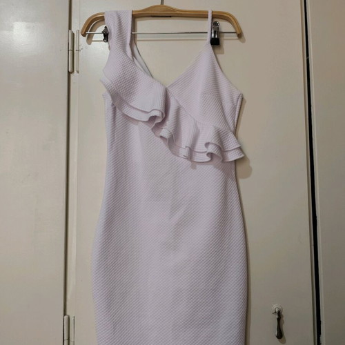 Pink Woman White Fitted Dress with Ruffles Like New