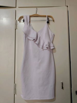 Pink Woman White Fitted Dress with Ruffles Like New