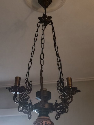 Vintage ceiling light used with porcelain hand-painted details