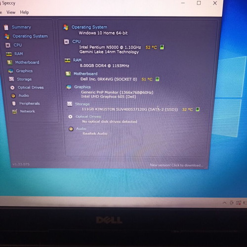 Dell 15" laptop used, Intel N5000, 8GB RAM, 120GB SSD Kingston
